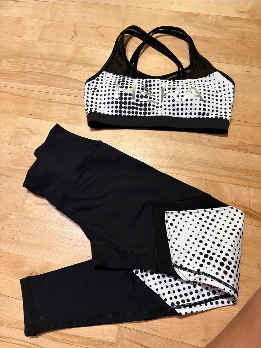 Black & White Polka Dot Sports Bra and Leggings Set Hera